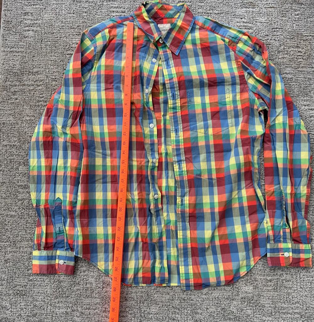 Gap Lived In multicolor plaid long-sleeve button-up, size M